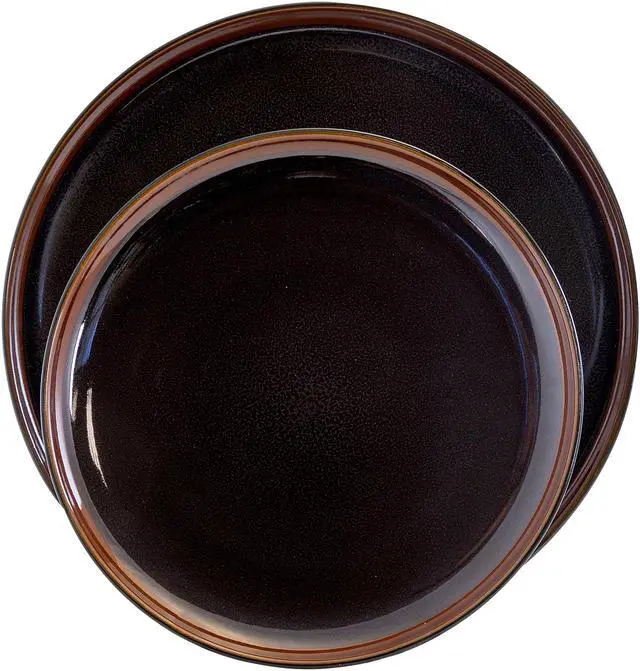 Alt view image 5 of 8 - Elama Midnight Beach 16 Piece Round Stoneware Dinnerware Set in Metallic Black