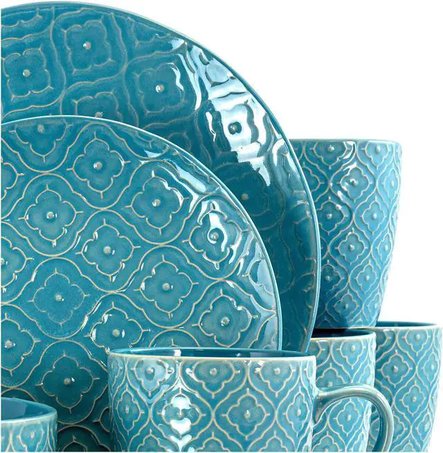 Alt view image 2 of 7 - Elama Aqua Lily 16 Piece Luxurious Stoneware Dinnerware with Complete Setting for 4