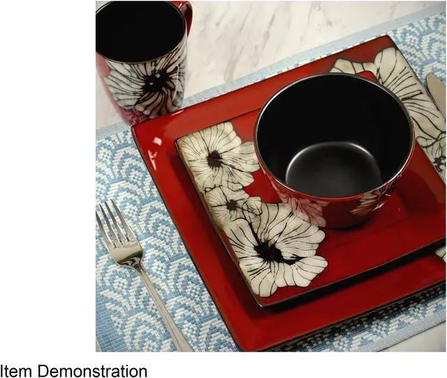 Alt view image 4 of 6 - Elama Winter Bloom 16 Piece Square Stoneware Dinnerware Set