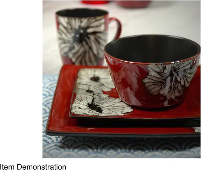 Alt view image 5 of 6 - Elama Winter Bloom 16 Piece Square Stoneware Dinnerware Set