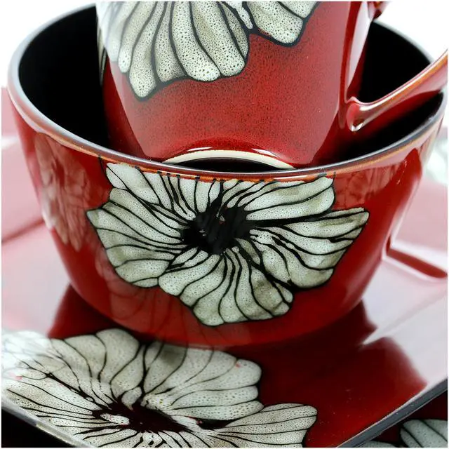 Alt view image 6 of 6 - Elama Winter Bloom 16 Piece Square Stoneware Dinnerware Set