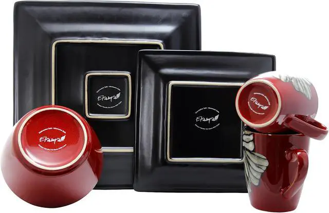 Alt view image 3 of 6 - Elama Winter Bloom 16 Piece Square Stoneware Dinnerware Set