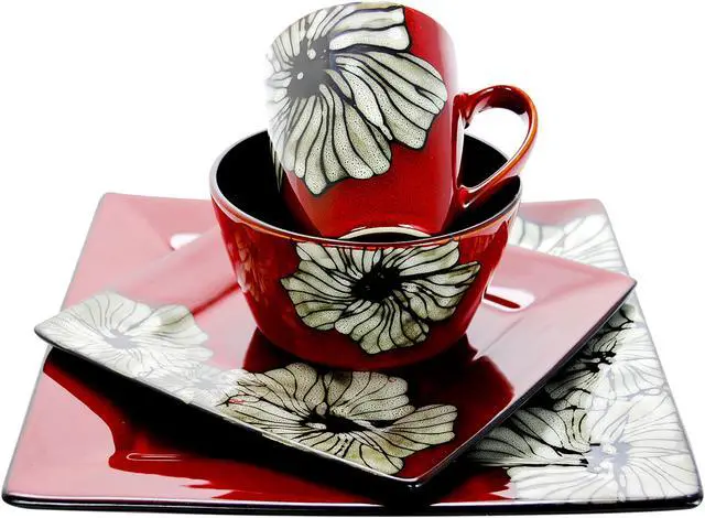 Alt view image 2 of 6 - Elama Winter Bloom 16 Piece Square Stoneware Dinnerware Set
