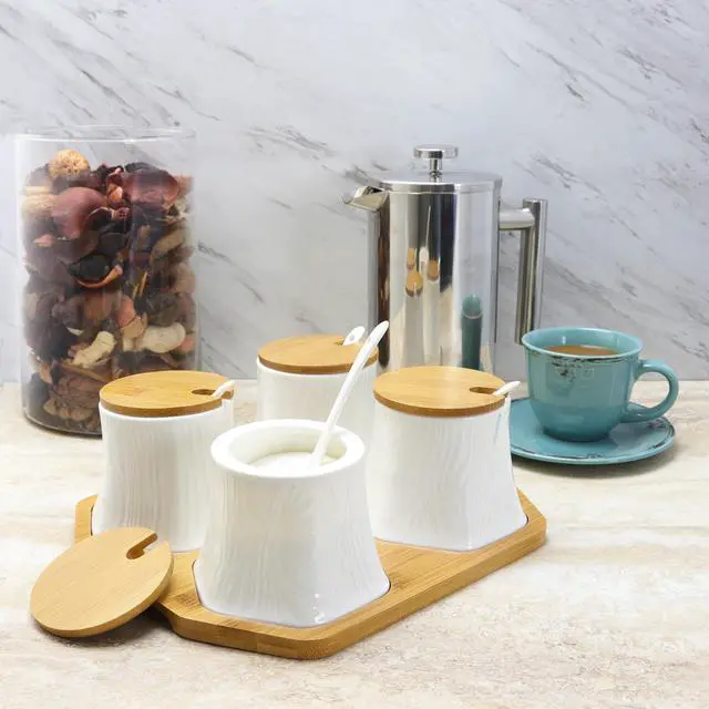 Alt view image 2 of 3 - Elama Ceramic Spice, Jam and Salsa Jars with Bamboo Lids & Serving Spoons EL-379