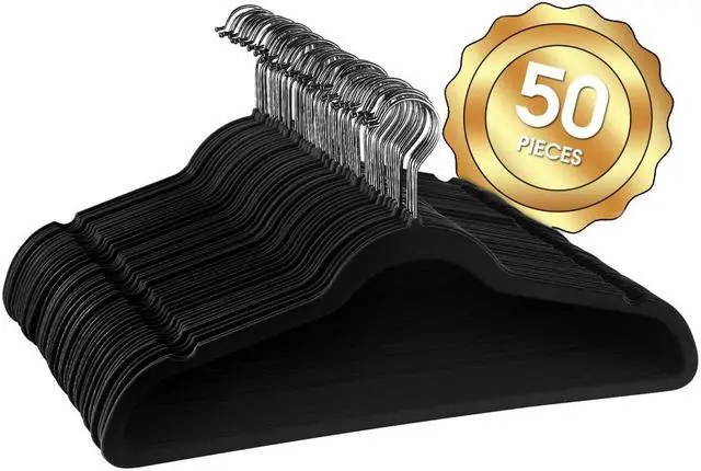 Main image of Elama Home 50 Piece Flocked Velvet Clothes Hangers with Stainless Steel Swivel Hooks in BlackHANGER50PIECEBLACK