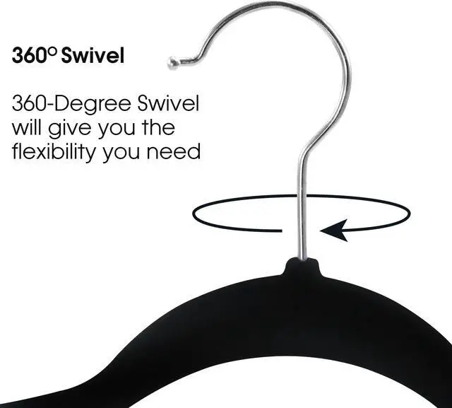 Alt view image 5 of 6 - Elama Home 50 Piece Flocked Velvet Clothes Hangers with Stainless Steel Swivel Hooks in BlackHANGER50PIECEBLACK