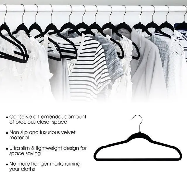 Alt view image 6 of 6 - Elama Home 50 Piece Flocked Velvet Clothes Hangers with Stainless Steel Swivel Hooks in BlackHANGER50PIECEBLACK