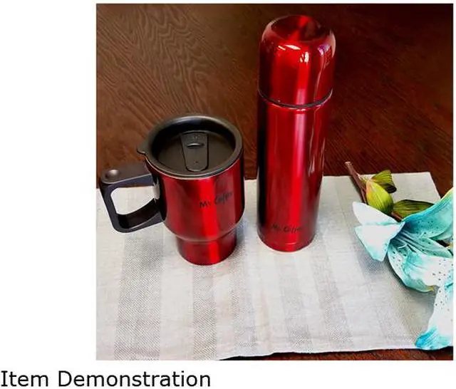 Alt view image 3 of 3 - Mr Coffee 108165.02 Javeline 2 Piece Thermos & Thermal Travel Mug Gift Set, Red Metallic Stainless Steel