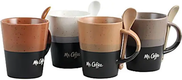 Mr. Coffee Cafe Greco 4 Pack 14oz. Mugs with Spoons, Assorted Colors -  Newegg.com
