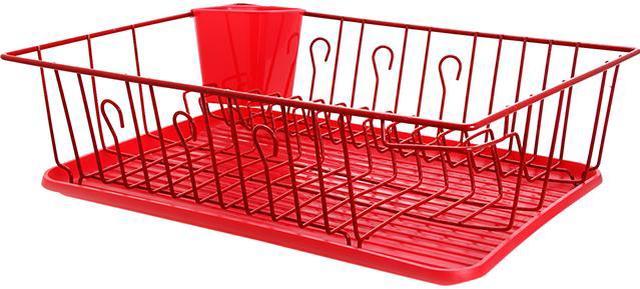 Mega Chef 17.5 Inch Red Dish Rack with 14 Plate Positioners and a