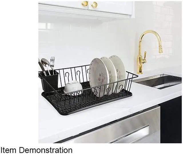 Main image of Mega Chef 17.5 Inch Black Dish Rack with 14 Plate Positioners and a Detachable Utensil Holder
