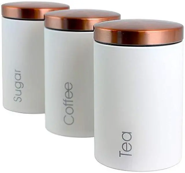 Alt view image 2 of 4 - MegaChef Essential Kitchen Storage 3 Piece Labeled Canister Set in Matte White