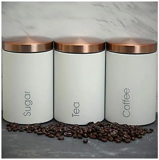 Alt view image 4 of 4 - MegaChef Essential Kitchen Storage 3 Piece Labeled Canister Set in Matte White