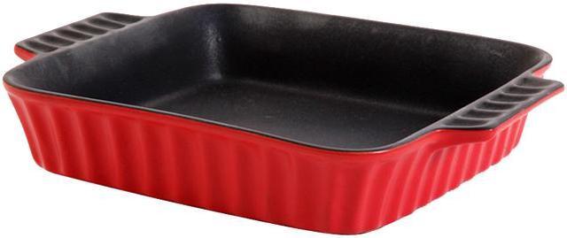 Crock-pot 986100817M Denhoff Ribbed 8 in. Square Stoneware Nonstick Casserole Dish in Red