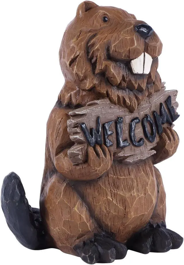 Alt view image 2 of 6 - Hi-Line Gift Beaver Holding A Welcome Sign