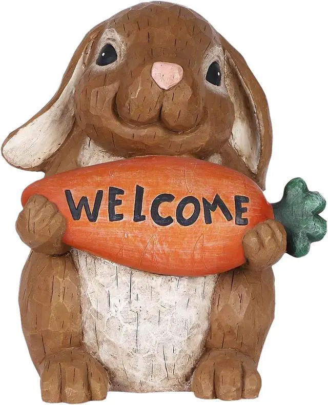 Main image of Hi-Line Gift Rabbit Holdng Carrot Welcome Sign