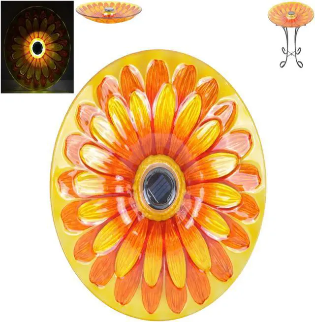Alt view image 3 of 6 - Hi-Line Gift LED Solar Floral Glass Bird Bath with Stand
