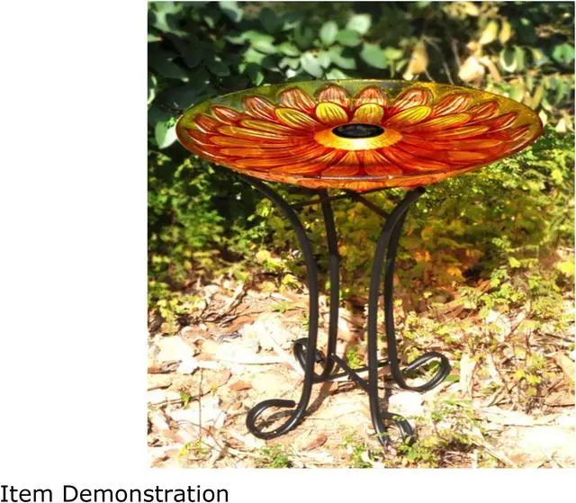 Alt view image 4 of 6 - Hi-Line Gift LED Solar Floral Glass Bird Bath with Stand