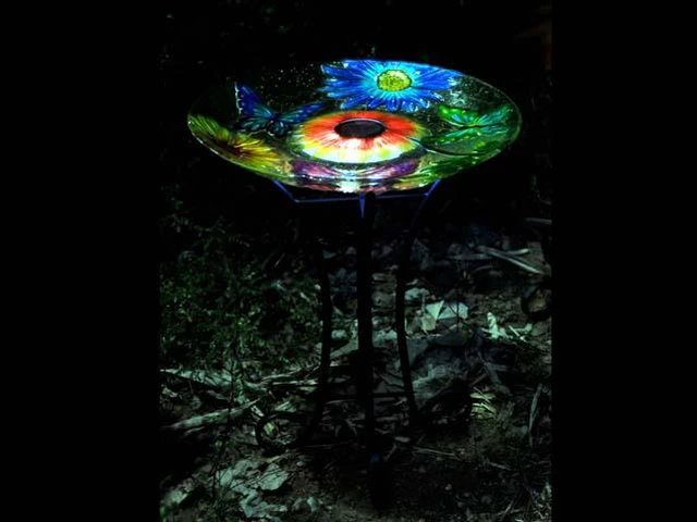 Alt view image 4 of 5 - Hi-Line Gift Solar Floral Glass Butterfly Bird Bath with Stand
