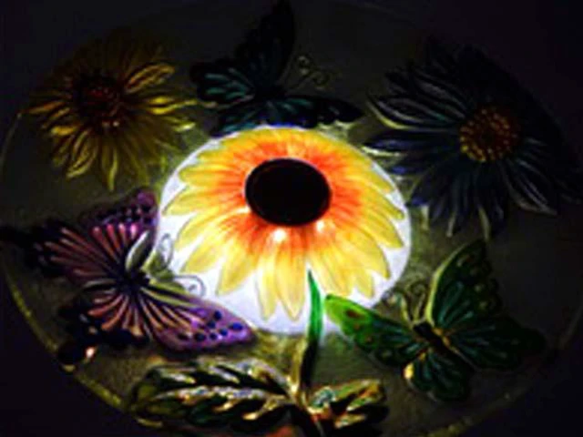 Alt view image 5 of 5 - Hi-Line Gift Solar Floral Glass Butterfly Bird Bath with Stand