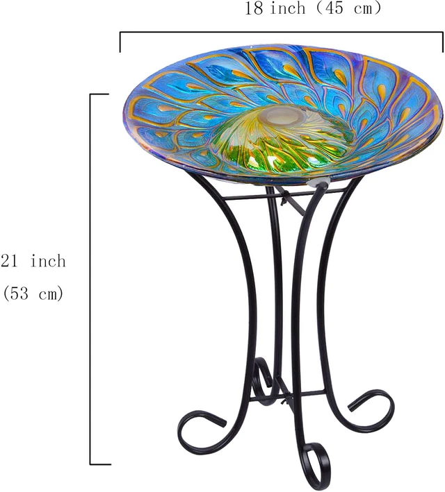 Alt view image 3 of 4 - Hi-Line Gift LED Solar Glass Peacock Feathers Bird Bath with Stand