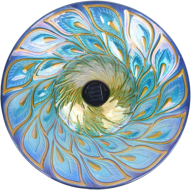 Alt view image 2 of 4 - Hi-Line Gift LED Solar Glass Peacock Feathers Bird Bath with Stand