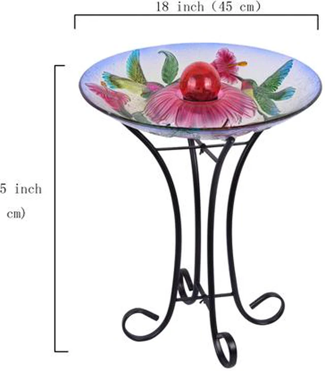 Alt view image 3 of 5 - Hi-Line Gift Solar Orb Floral Glass Hummingbird Bird Bath with Stand