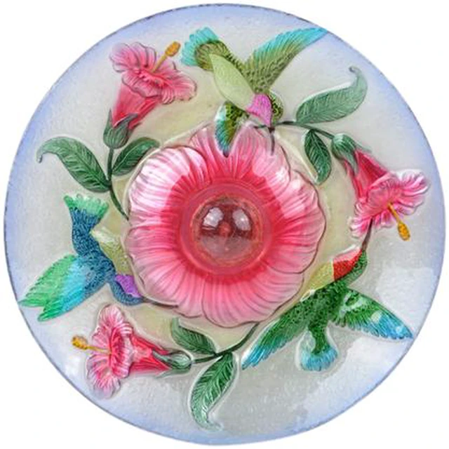 Alt view image 2 of 5 - Hi-Line Gift Solar Orb Floral Glass Hummingbird Bird Bath with Stand