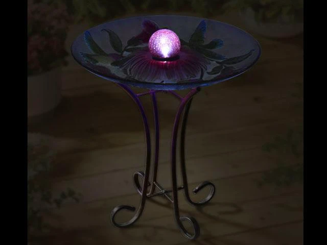 Alt view image 5 of 5 - Hi-Line Gift Solar Orb Floral Glass Hummingbird Bird Bath with Stand