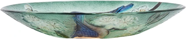 Alt view image 3 of 4 - Hi-Line Gift LED Solar Floral Glass Bird Bath with Stand - Blue Bird & Peach Blossom