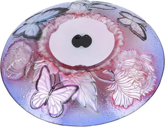 Alt view image 5 of 6 - Hi-Line Gift LED Solar Floral Glass Bird Bath with Stand - Butterflies & Peonies