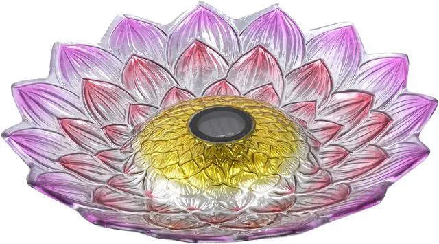 Alt view image 3 of 5 - Hi-Line Gift LED Solar Floral Glass Bird Bath with Stand - Pink Dahlia