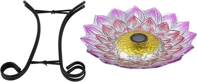 Alt view image 2 of 5 - Hi-Line Gift LED Solar Floral Glass Bird Bath with Stand - Pink Dahlia