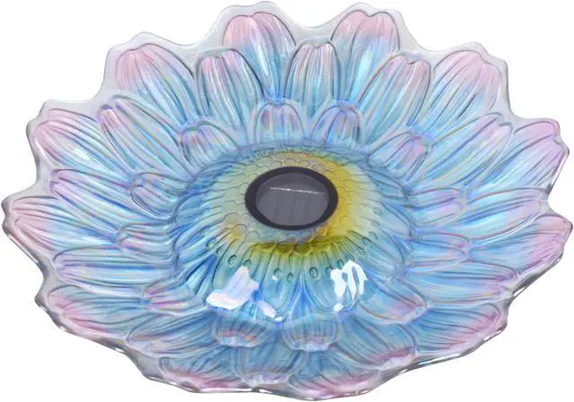 Alt view image 4 of 7 - Hi-Line Gift LED Solar Floral Glass Bird Bath with Stand - Purple & Purple Dahlia