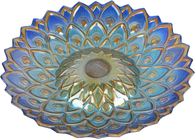 Alt view image 3 of 6 - Hi-Line Gift LED Solar Peacock Blue Geometric Glass Bird Bath with Stand