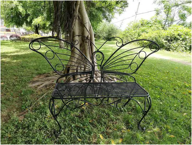 Alt view image 4 of 4 - Hi-Line Gift Antique Black Metal Butterfly Bench