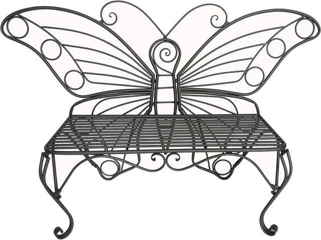 Main image of Hi-Line Gift Antique Black Metal Butterfly Bench