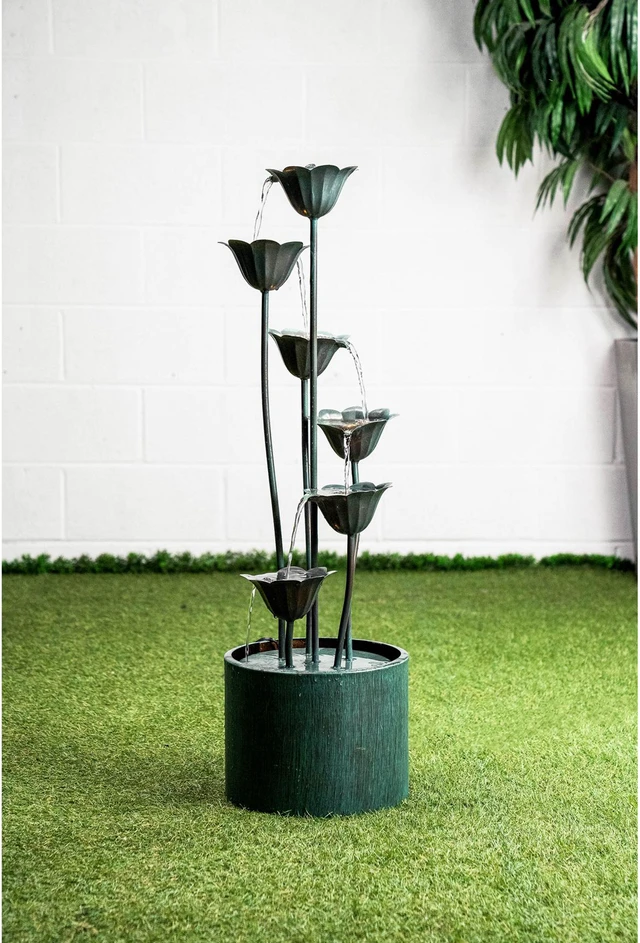 Alt view image 3 of 4 - Hi-Line Gift LED Metal Lily Flower Pouring Into Bucket Fountain