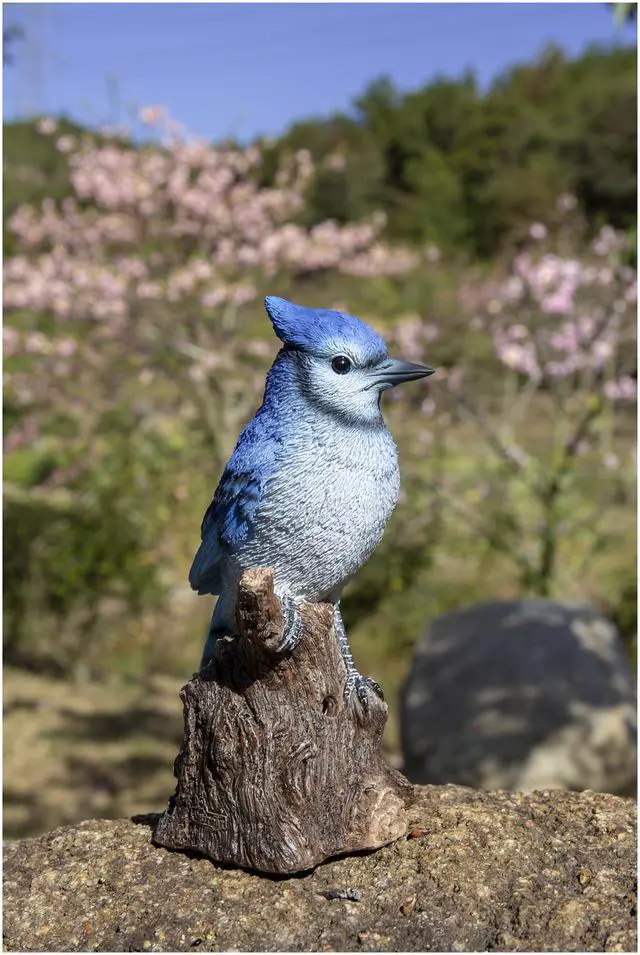 Alt view image 5 of 5 - Hi-Line Gift Motion Activated Singing Blue Jay Standing On Stump