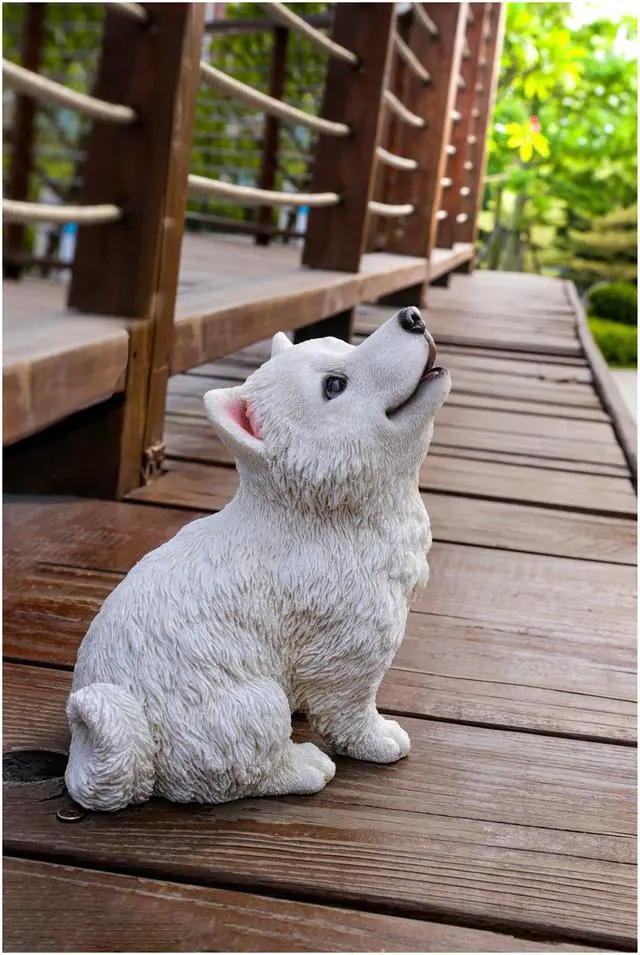 Alt view image 7 of 7 - Hi-Line Gift Howling American Eskimo Puppy Statue