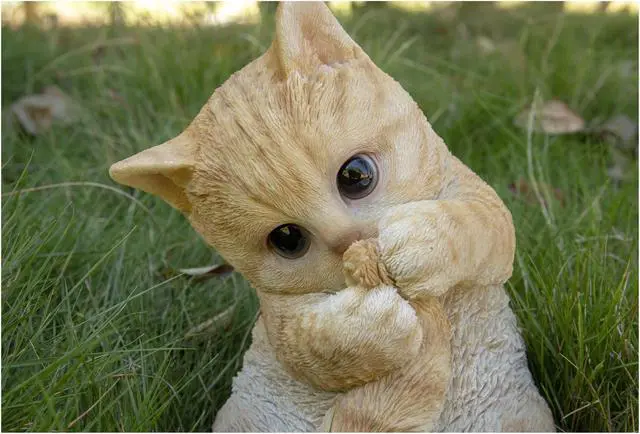 Alt view image 6 of 7 - Hi-Line Gift Orange Tabby Kitten Playing with Tail