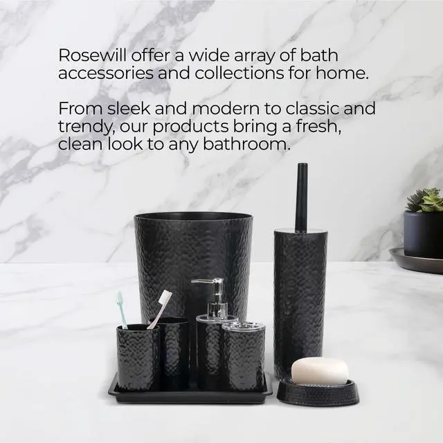 Alt view image 3 of 7 - Rosewill Bathroom Accessories 8-Piece Set – Trash Can, Toilet Brush with Holder, Lotion Dispenser, Toothbrush Holder, 2 Toothbrush Cups, Soap Dish & Tray - Black