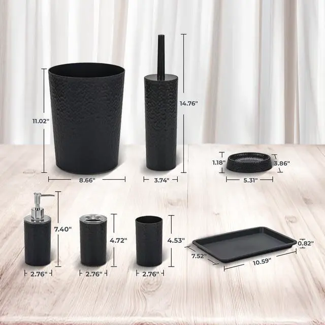 Alt view image 5 of 7 - Rosewill Bathroom Accessories 8-Piece Set – Trash Can, Toilet Brush with Holder, Lotion Dispenser, Toothbrush Holder, 2 Toothbrush Cups, Soap Dish & Tray - Black
