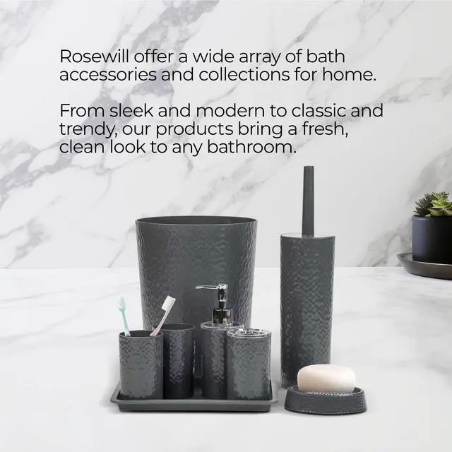 Alt view image 3 of 7 - Rosewill Bathroom Accessories 8-Piece Set – Trash Can, Toilet Brush with Holder, Lotion Dispenser, Toothbrush Holder, 2 Toothbrush Cups, Soap Dish & Tray - Gray