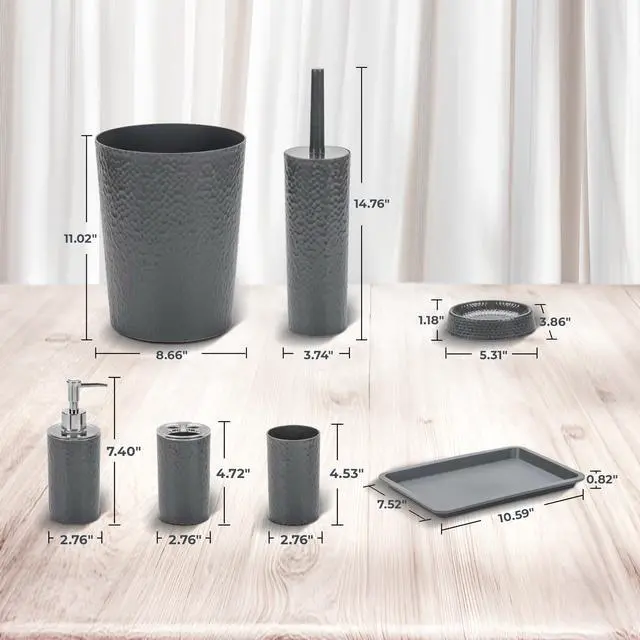 Alt view image 5 of 7 - Rosewill Bathroom Accessories 8-Piece Set – Trash Can, Toilet Brush with Holder, Lotion Dispenser, Toothbrush Holder, 2 Toothbrush Cups, Soap Dish & Tray - Gray