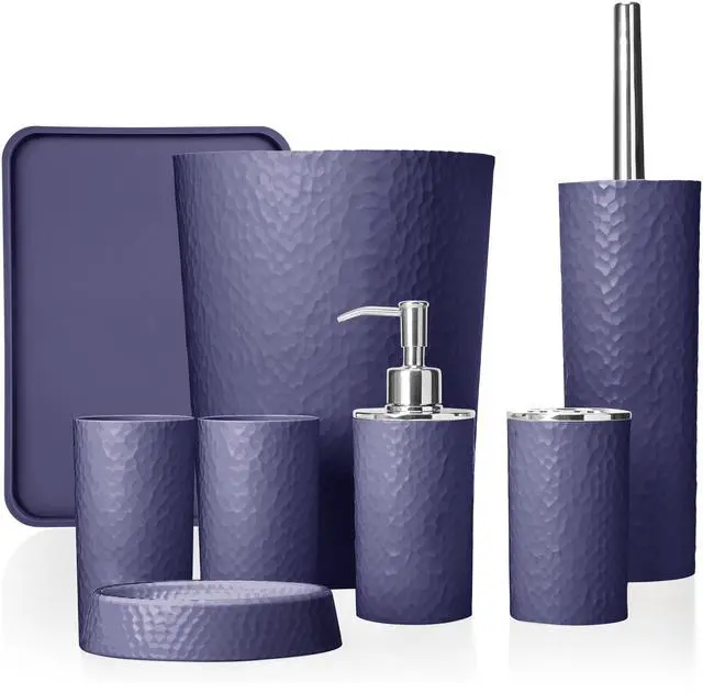 Main image of Rosewill Bathroom Accessories 8-Piece Set – Trash Can, Toilet Brush with Holder, Lotion Dispenser, Toothbrush Holder, 2 Toothbrush Cups, Soap Dish & Tray - Lavender