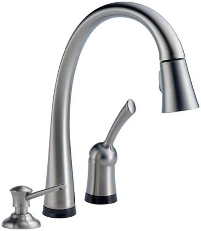 Main image of DELTA 980T-AR-DST Single Handle Pull-Down Kitchen Faucet with Touch2O Technology and Soap Dispenser Arctic Stainless