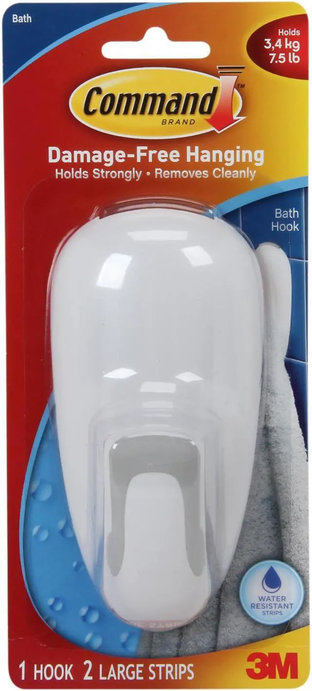 Alt view image 2 of 2 - 3M 17600B Command Bathroom Hook 1 hook, 2 strips