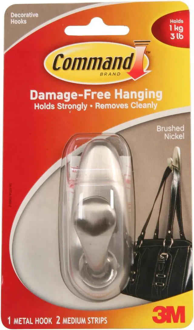Main image of 3M Command FC12-BN Forever Classic Brushed Nickel Medium Metal Hook, 1 Hook, 2 Strips