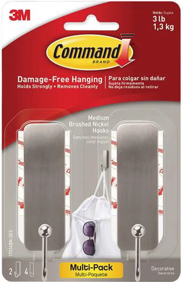 Main image of 3M Command 17034BN2-ES Decorative Hooks, Medium, Brushed Nickel, 2 Hook and 4 Strips/Pack